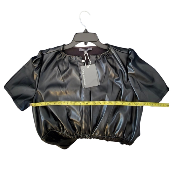 Grey Collective Short Sleeve Black Faux Leather Ruffled Mini Dress - Picture 10 of 13